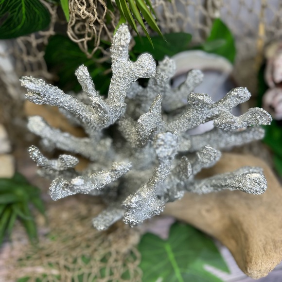 NEW Silver Poly Resin CORAL Coastal Nautical Beach Ocean Decor Bookend Shell Dis - Picture 14 of 16